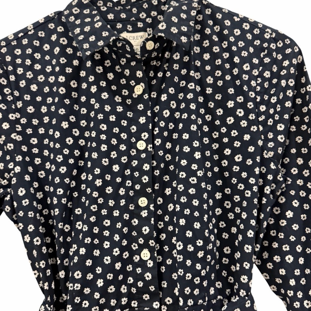 J. Crew Dark Blue Floral Long Sleeve Dress Size Small 6 EUC - Picture 7 of 9